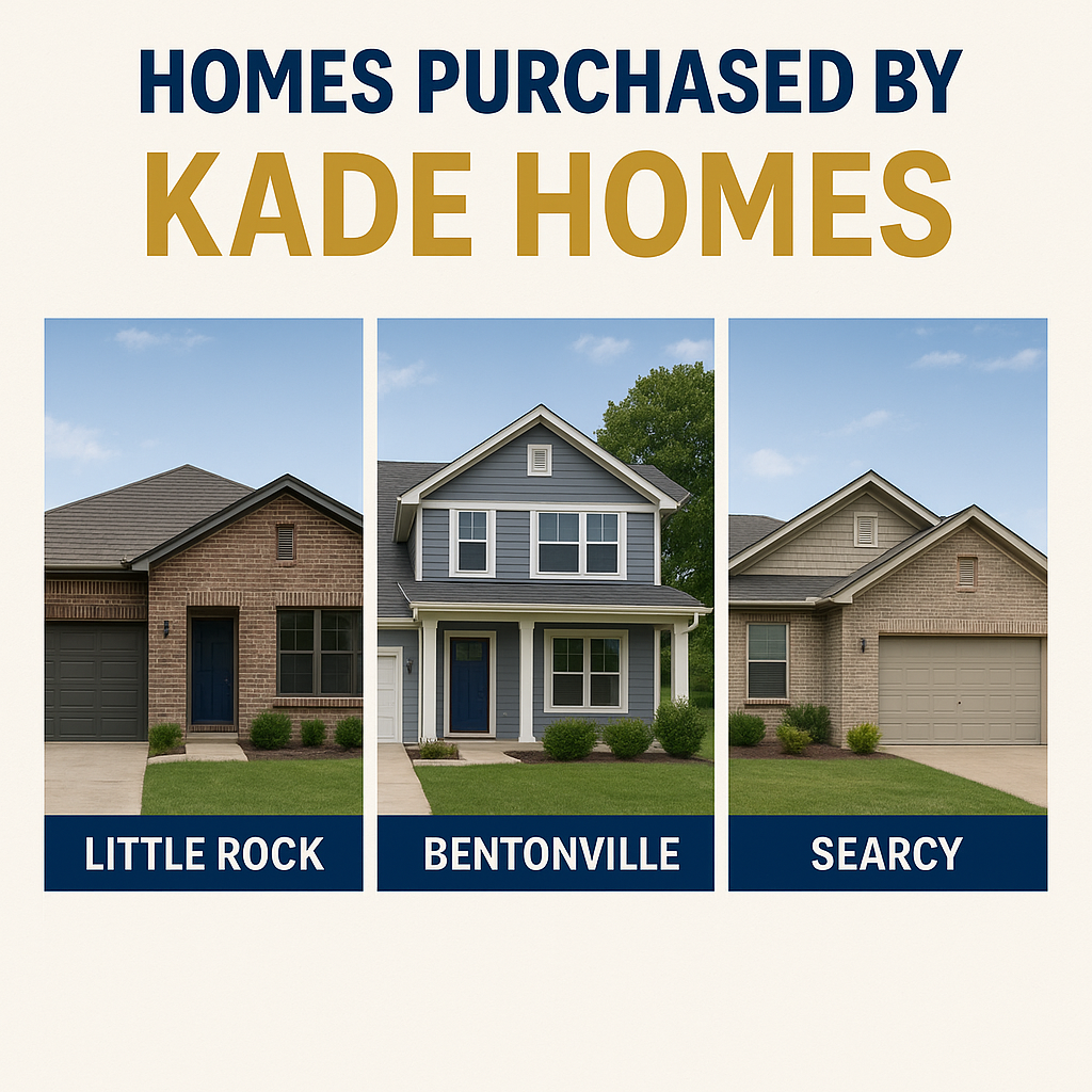 Homes purchased by Kade Homes in Arkansas cities including Little Rock, Bentonville, and Searcy